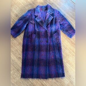 Vintage Jacob Crowley Wool Mohair Plaid Coat Statement Jacket, XL